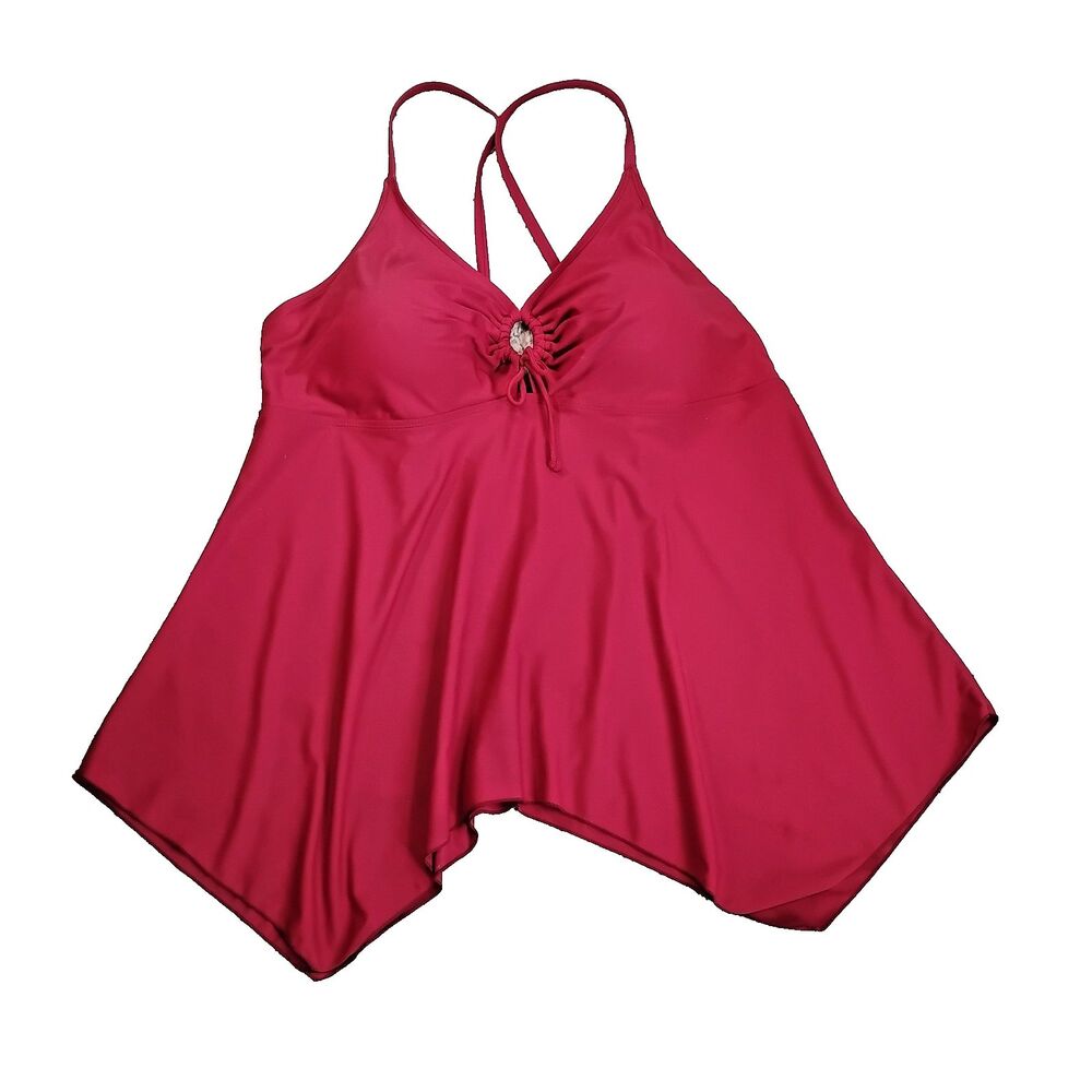 Women 22 Swimming Tankini Top Red Flowy Handkerchief Boho Beach Stretchy Cooling